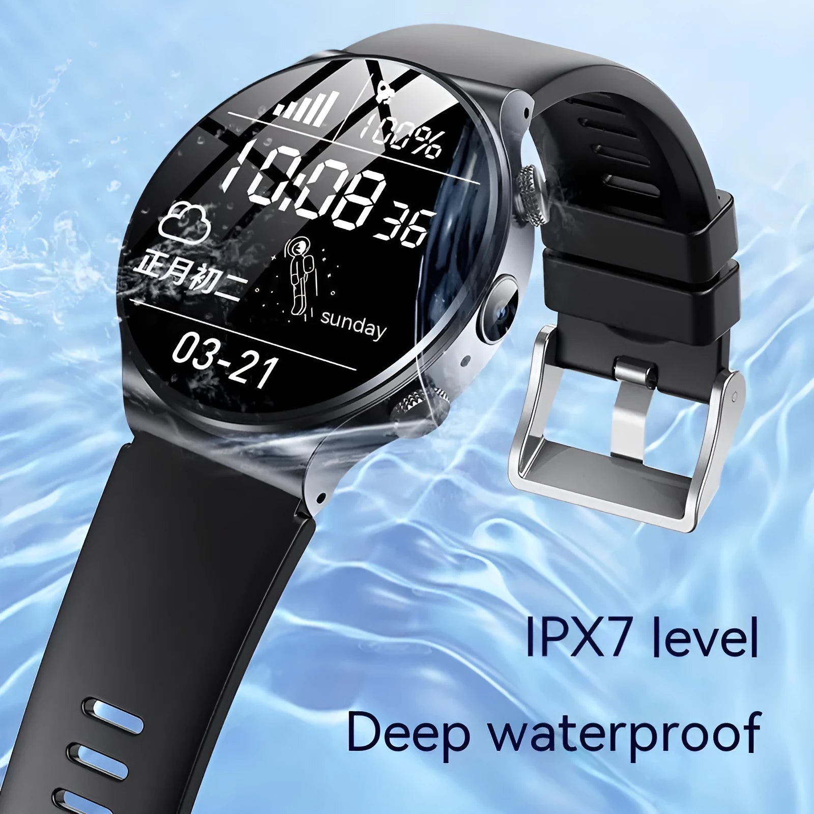 Black and white video smart watch with 1.28 inch touchscreen display