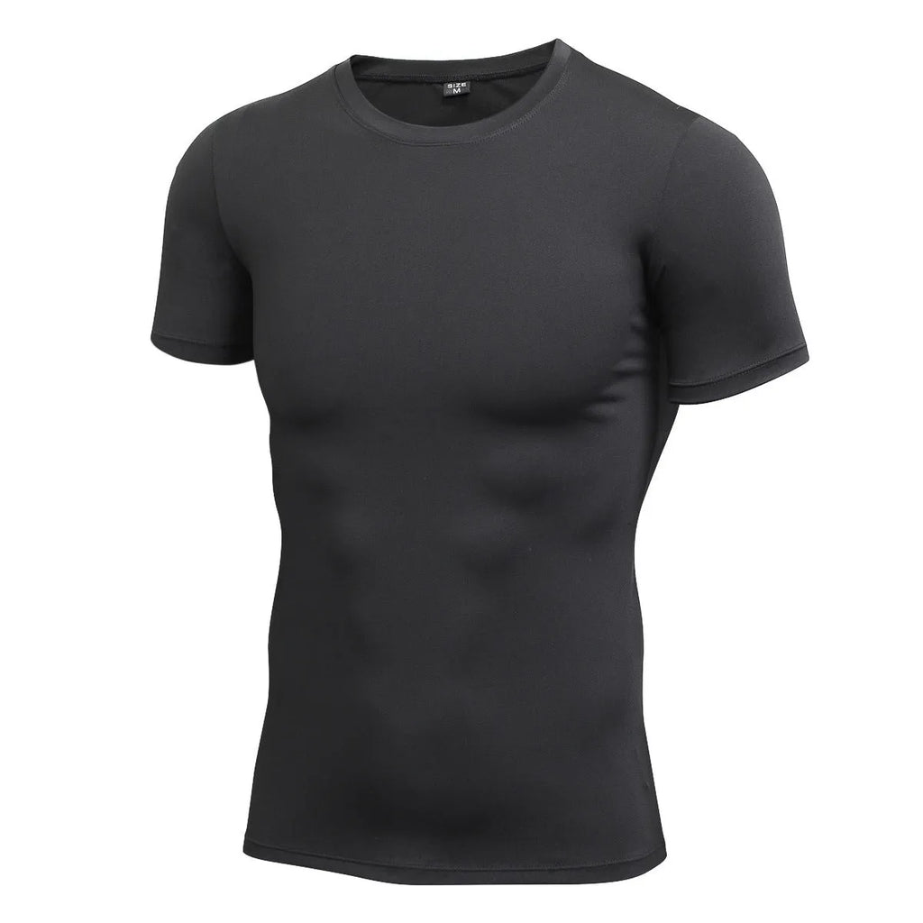 Men's solid colour quick drying polyester fitness shirt in short sleeve design