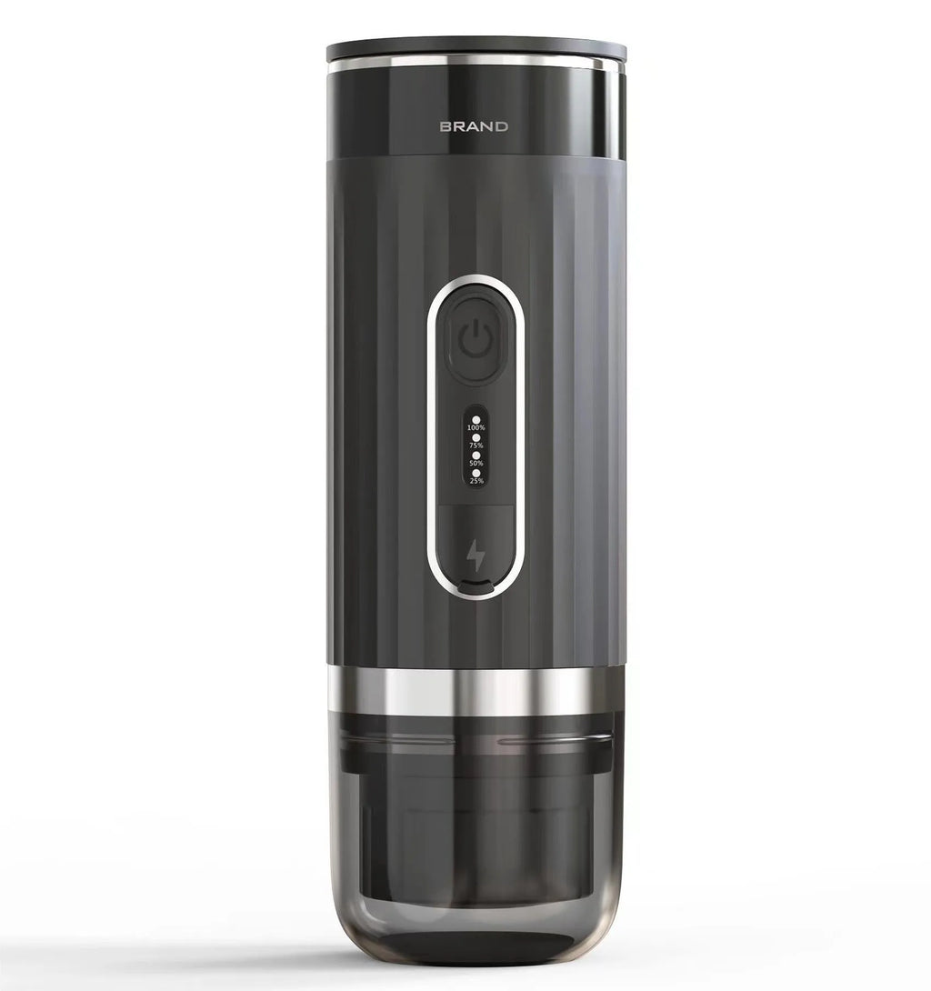 Black portable wireless coffee machine with K-Cup compatibility for outdoor and vehicle use