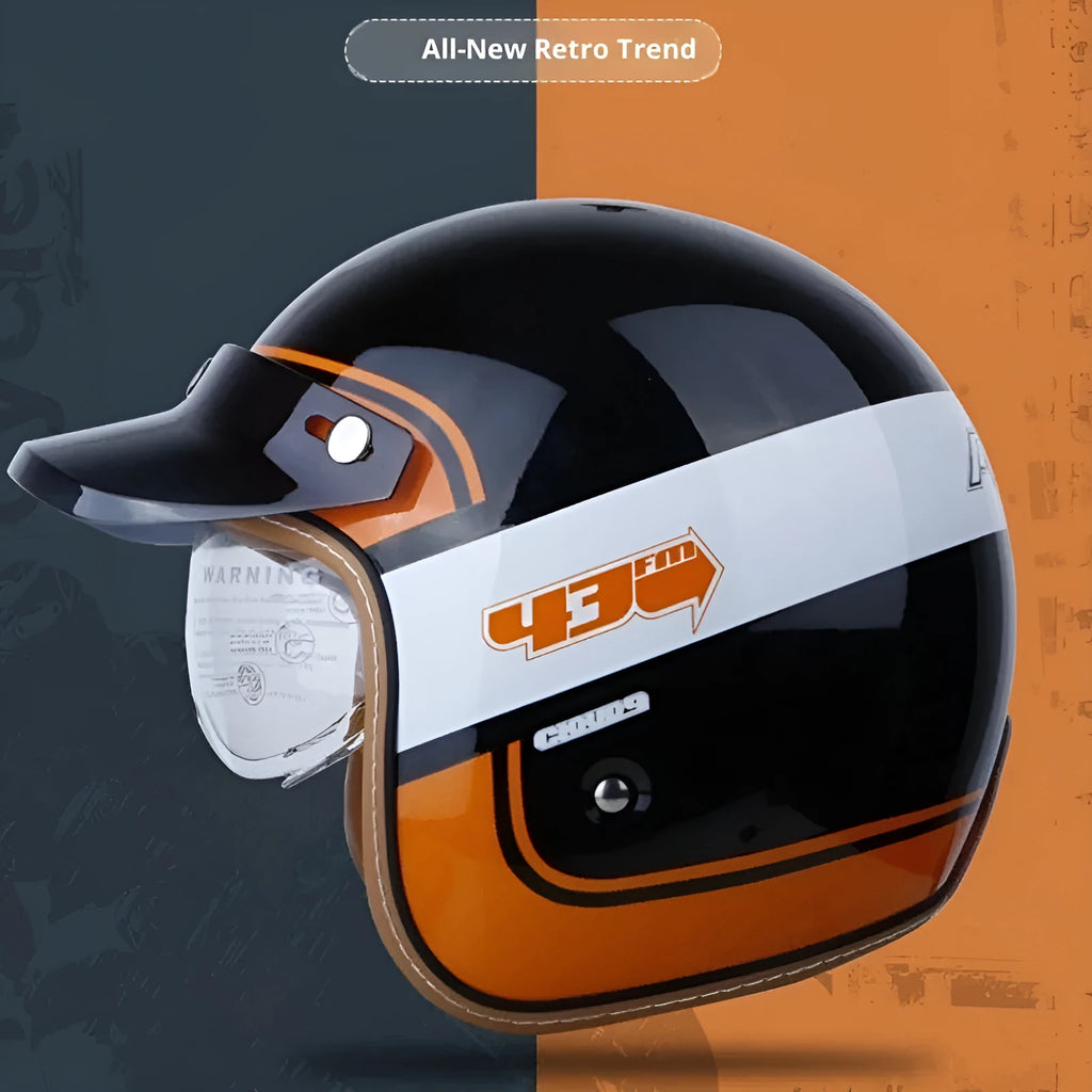 Adult motorcycle helmet with built-in goggles, ABS shell, multiple colours including Beige Highway and Black Dots