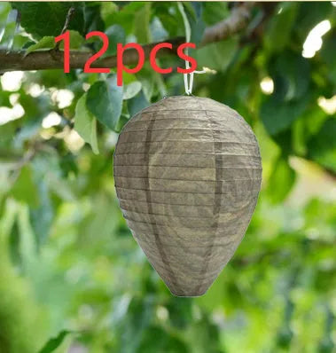 Paper beehive-shaped lantern with wire frame, 22cm wide by 28cm high, in a rustic photo colour.