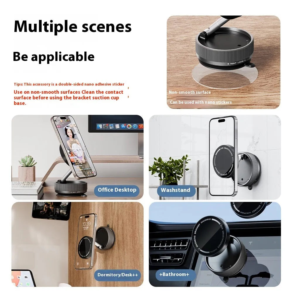 Magnetic vacuum suction phone bracket in Night Blue Metal Black with 720-degree folding and rotating plastic body