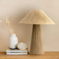 Japanese-style bamboo hat woven table lamp with 38cm diameter rope shade, warm light or tri-colour dimming options.