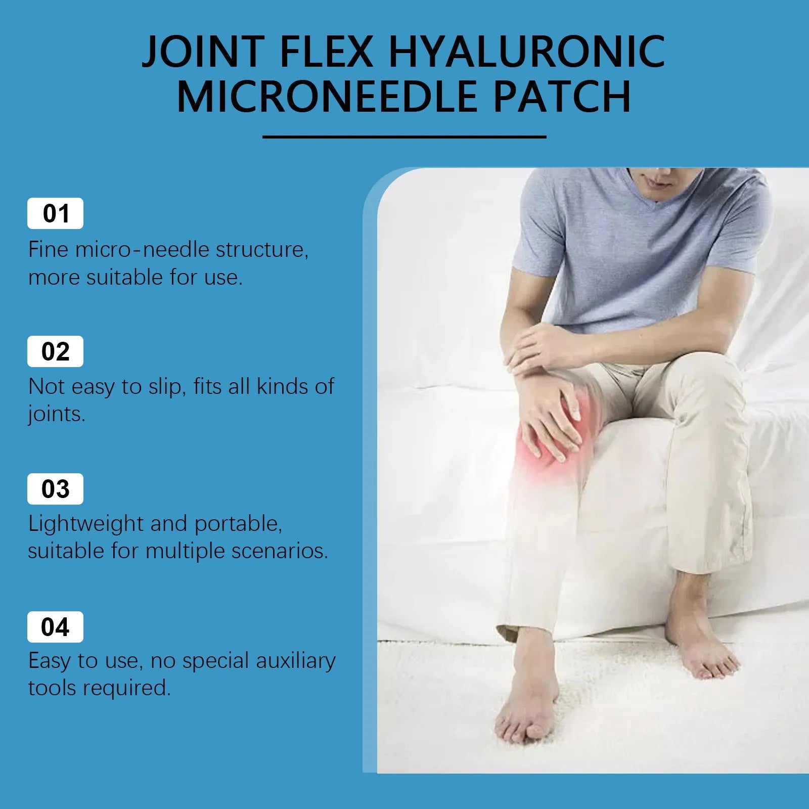 Pack of four joint microneedle patches containing Curcumin and hyaluronic acid external paste.