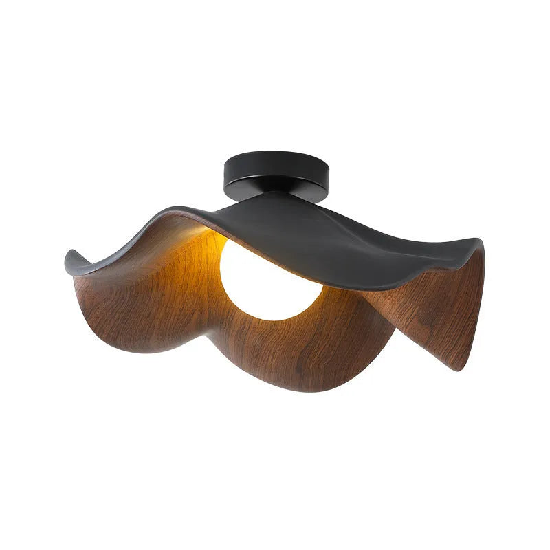Modern minimalist walnut grain ceiling lamp with full spectrum eye protection, 28cm diameter, for bedroom or study