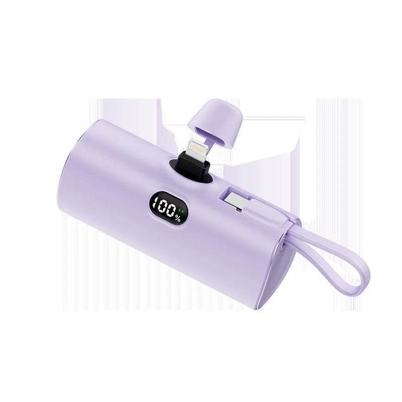 Capsule-shaped digital display wireless power bank with built-in plug in multiple colours.