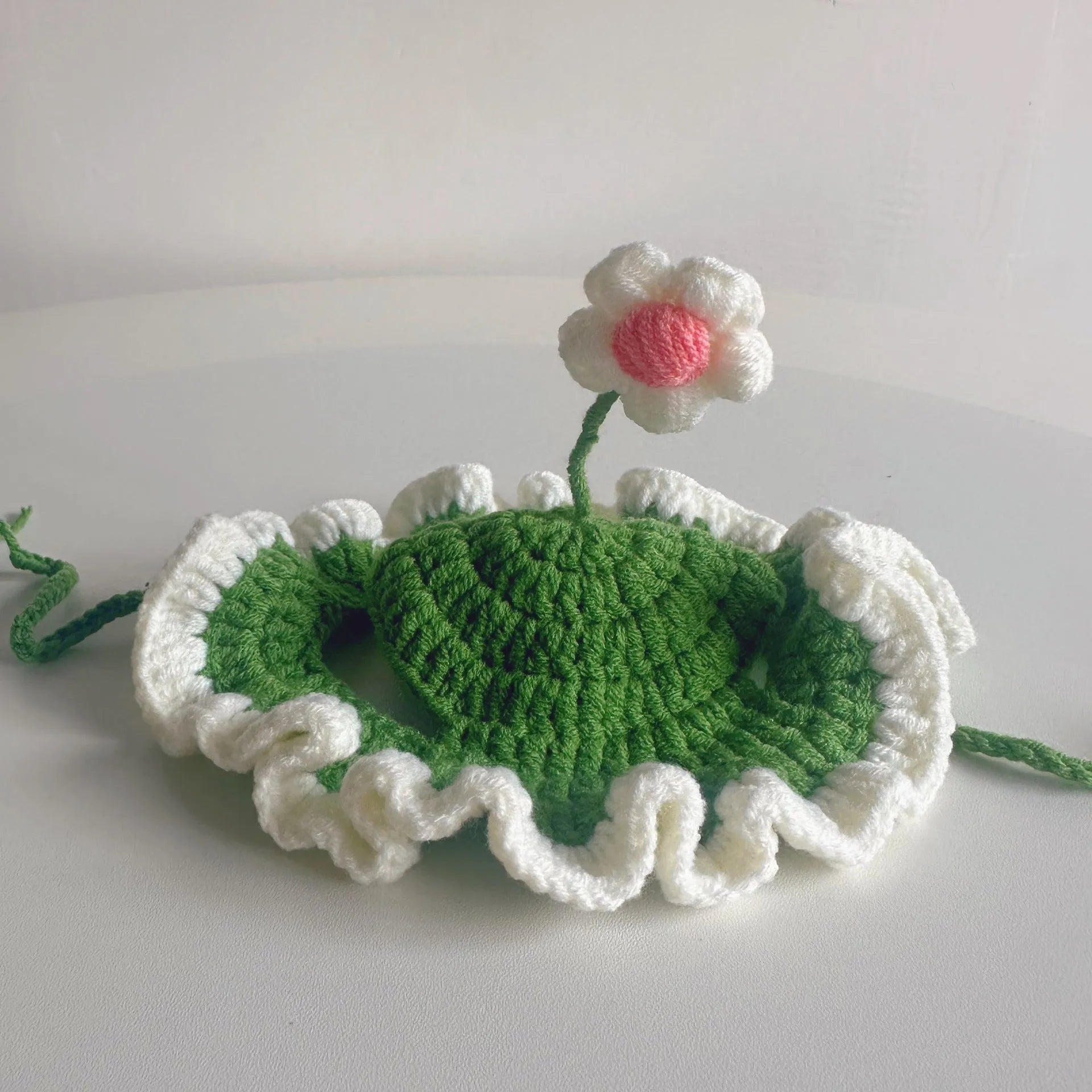 Green pink yellow knitted cat dog hat with cartoon design for parties