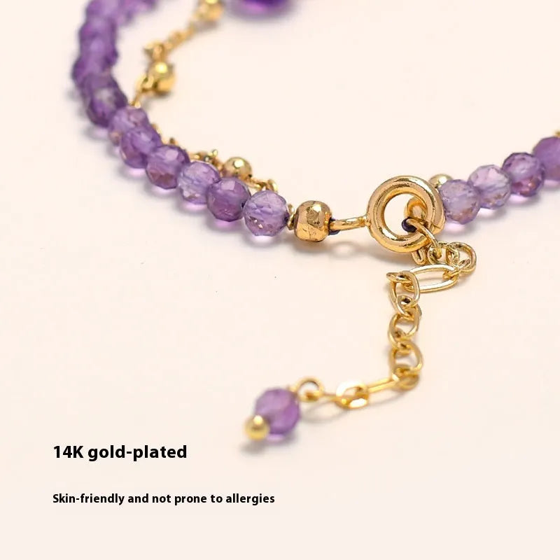 Amethyst Chinese-style crystal women's bracelet with electroplated finish and diamond-shaped stones