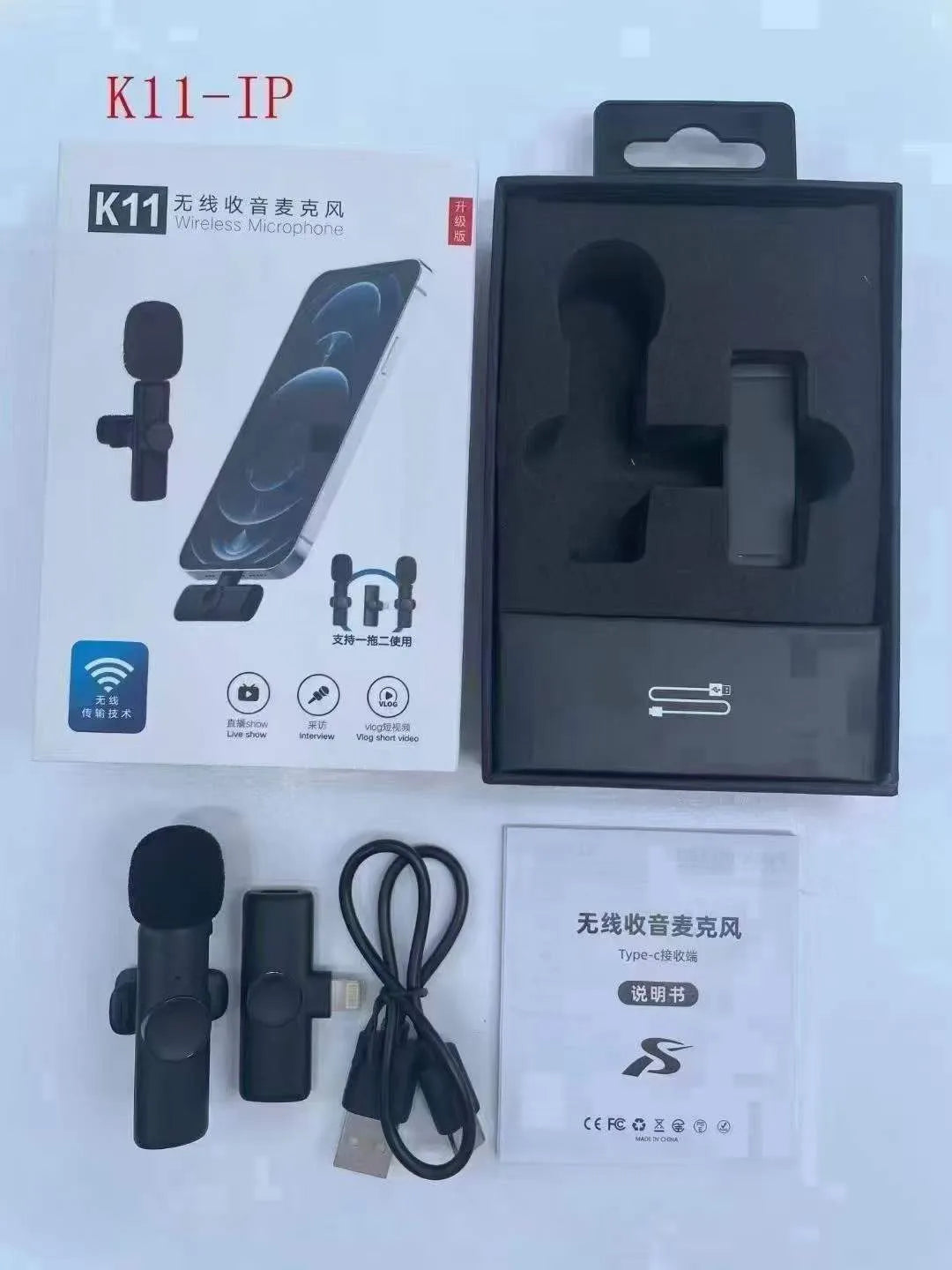 Wireless collar clip microphone for outdoor video recording with multiple interface connection options