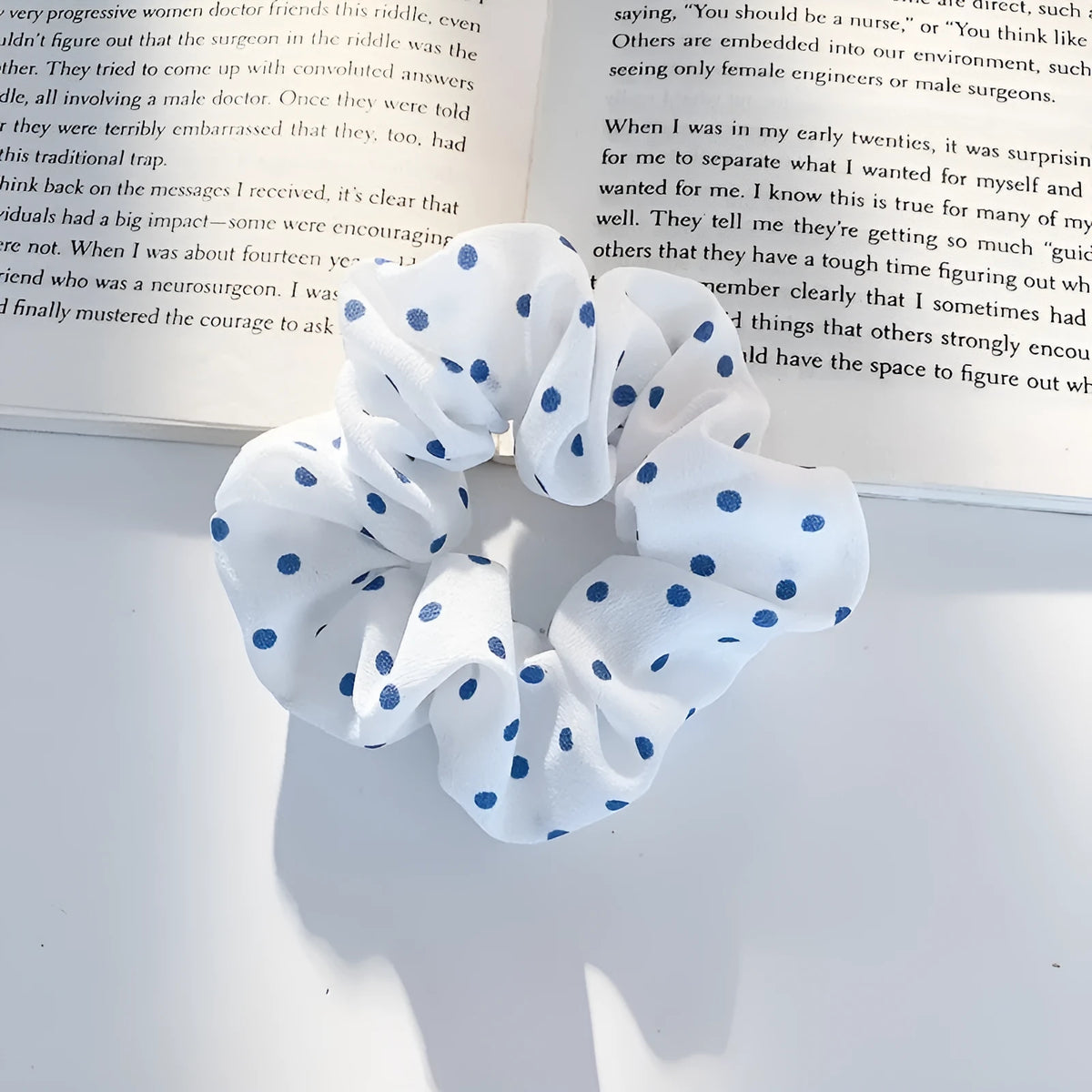 Sky polka dot fabric hair tie with round ring shape and high elasticity, Korean style hair band