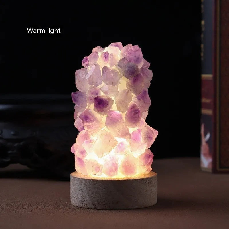 Amethyst crystal tooth flower USB night light with warm and cool white light settings