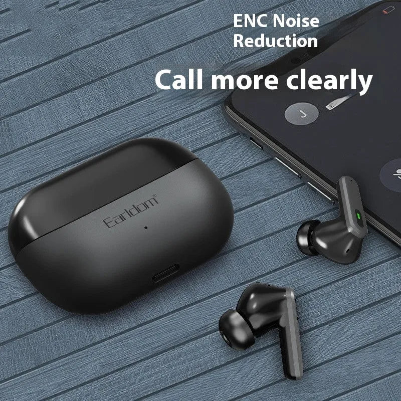 True wireless Bluetooth headset in black and yellow with dual noise-reduction sports earplugs