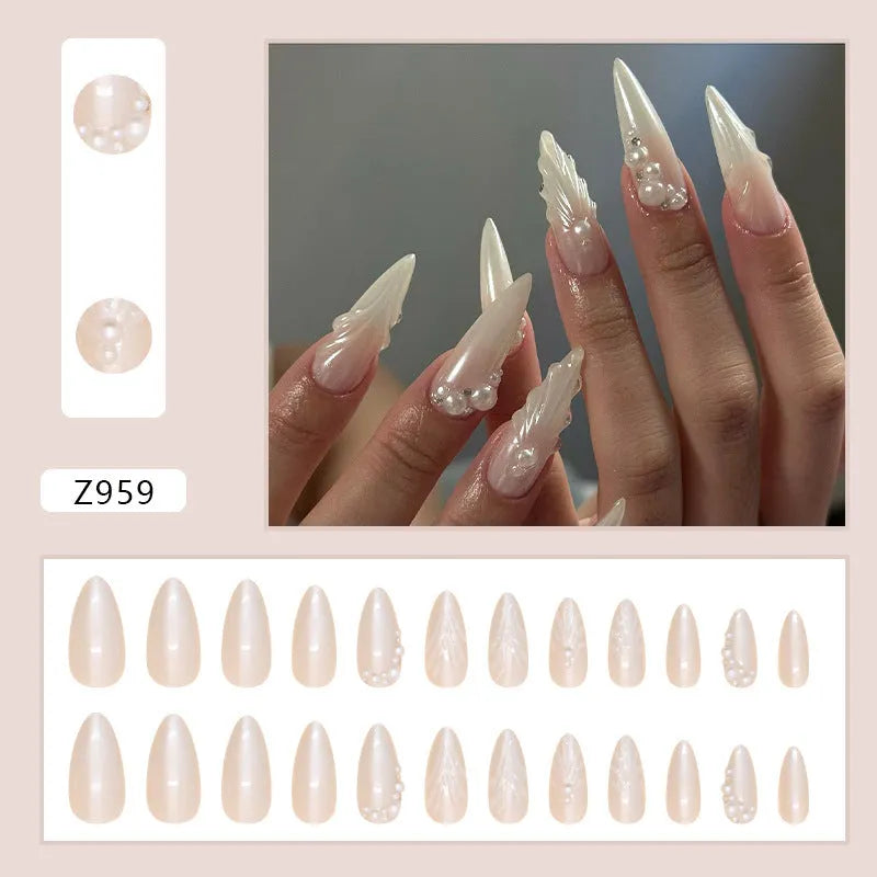 Pearl Fairy Wear Nail Diamond Type 24 pieces in Z959 fairy pure white glue colour on nails