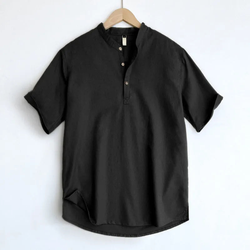Men's thin linen and cotton short sleeve t-shirt in solid colours: optic linen, white, grey green, black.