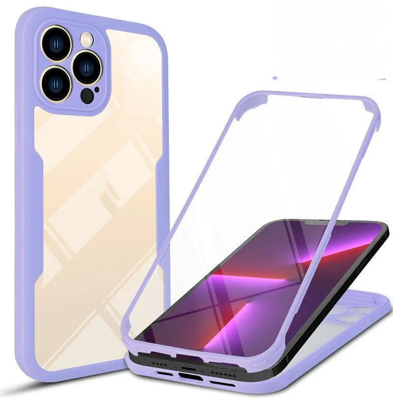 Flexible TPU iPhone case in holographic blue colour on an iPhone 14 Pro.