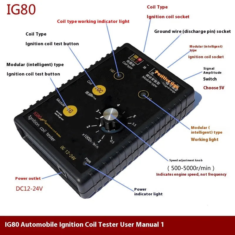 IG80 automobile ignition coil detector for natural gas and gasoline vehicles diagnostic tool