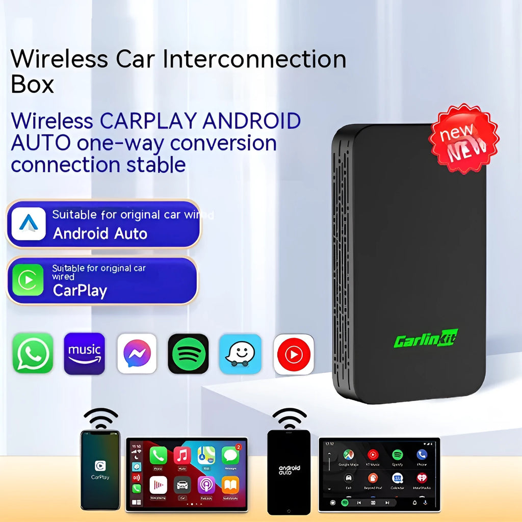 Car wireless entertainment box with 2Air protocol conversion and 76mm compact dimensions