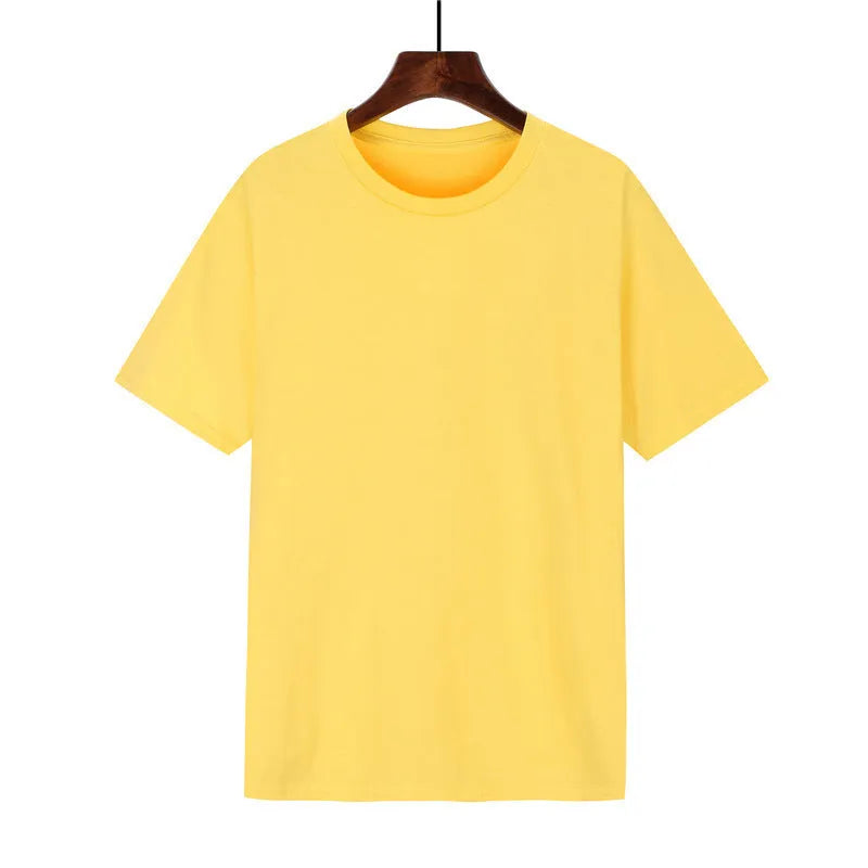 Men's loose fit short sleeve cotton T-shirt shown in multiple colour options on a size chart background.