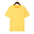 Men's loose fit short sleeve cotton T-shirt shown in multiple colour options on a size chart background.