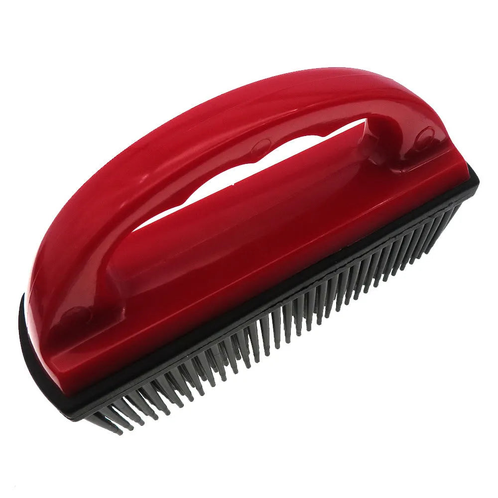 Red pet hair removal brush measuring 160x85mm for grooming cats and dogs and cleaning carpets