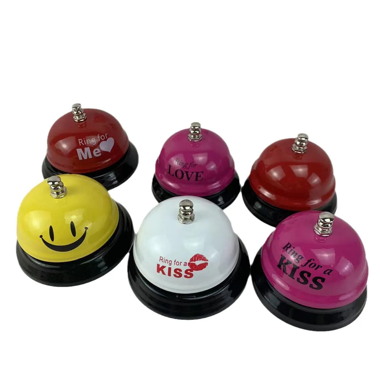 Iron classroom game bell in one of ten colours: blue, green, pink, red, or yellow.