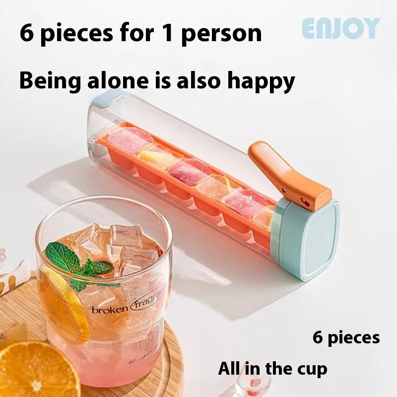 Food-grade plastic ice tray with press-release mechanism and storage box in Maldives blue colour.