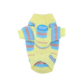 Blue and yellow stripe wool-blend dog sweater for small breeds like Bichon or Maltese.