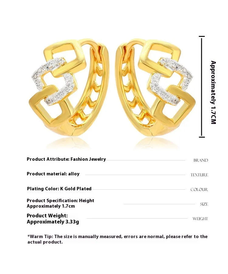 Geometric hollow-out gold-colour alloy earrings with ear clip fastening