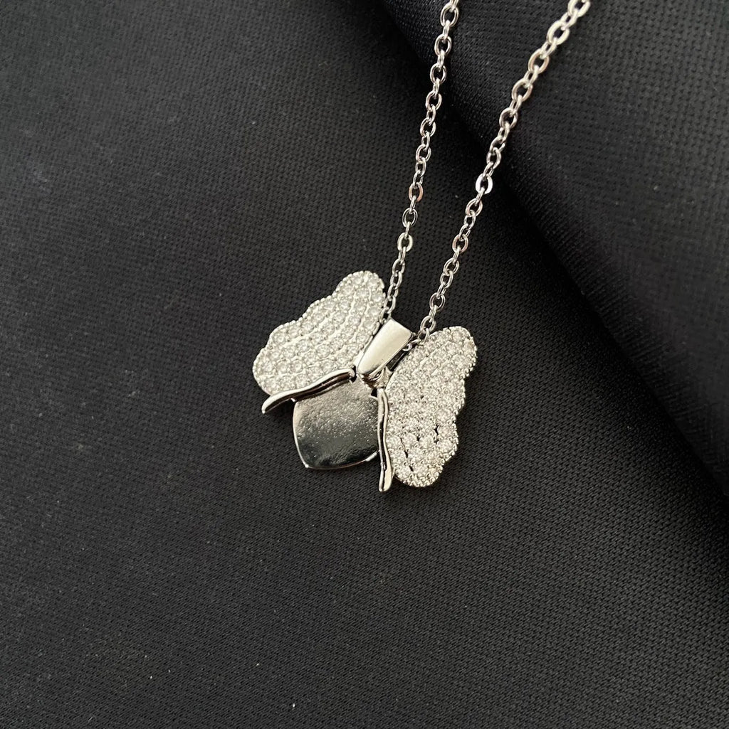 Gold titanium steel butterfly necklace with opening copper pendant on chain