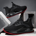 Men's low-top mesh running shoes in black with rubber sole and round toe design