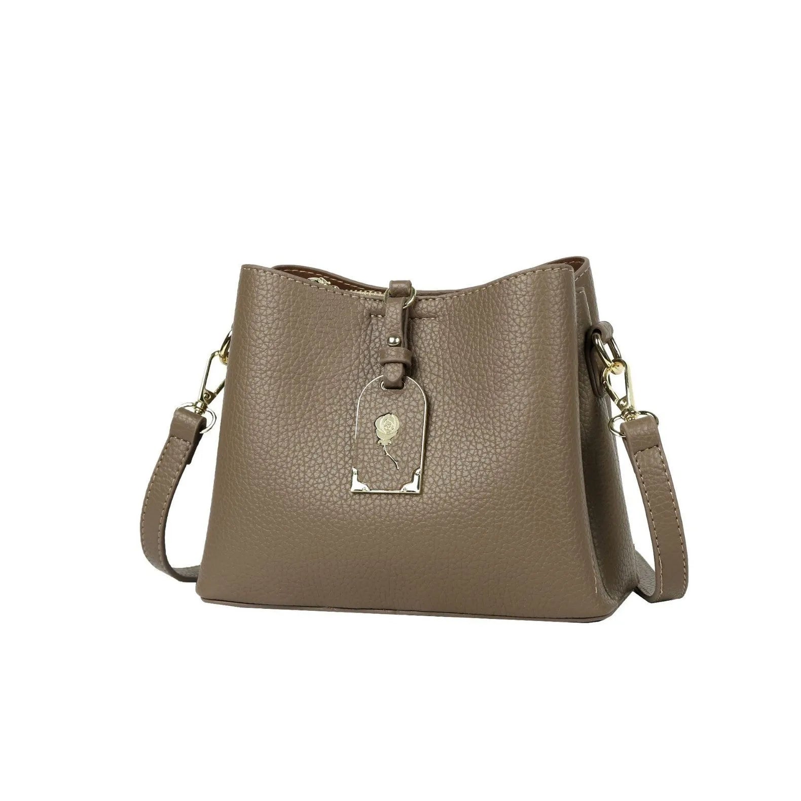 High-texture PU shoulder crossbody bag with sandwich pocket, 21x17x10cm, in brown, khaki, gray, apricot, and black
