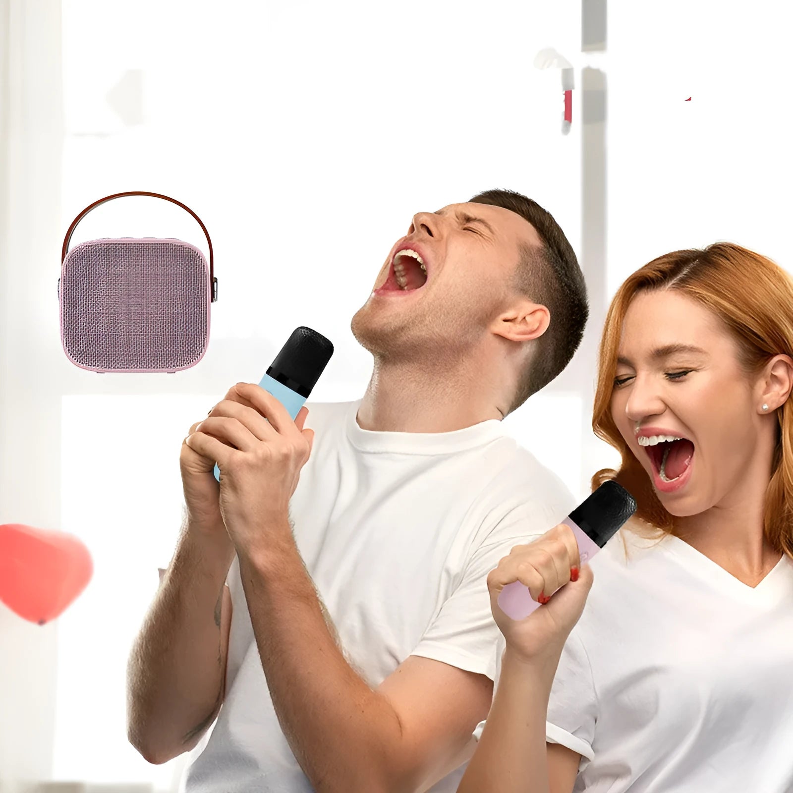Compact white portable Bluetooth speaker with microphone for wireless audio and hands-free calling