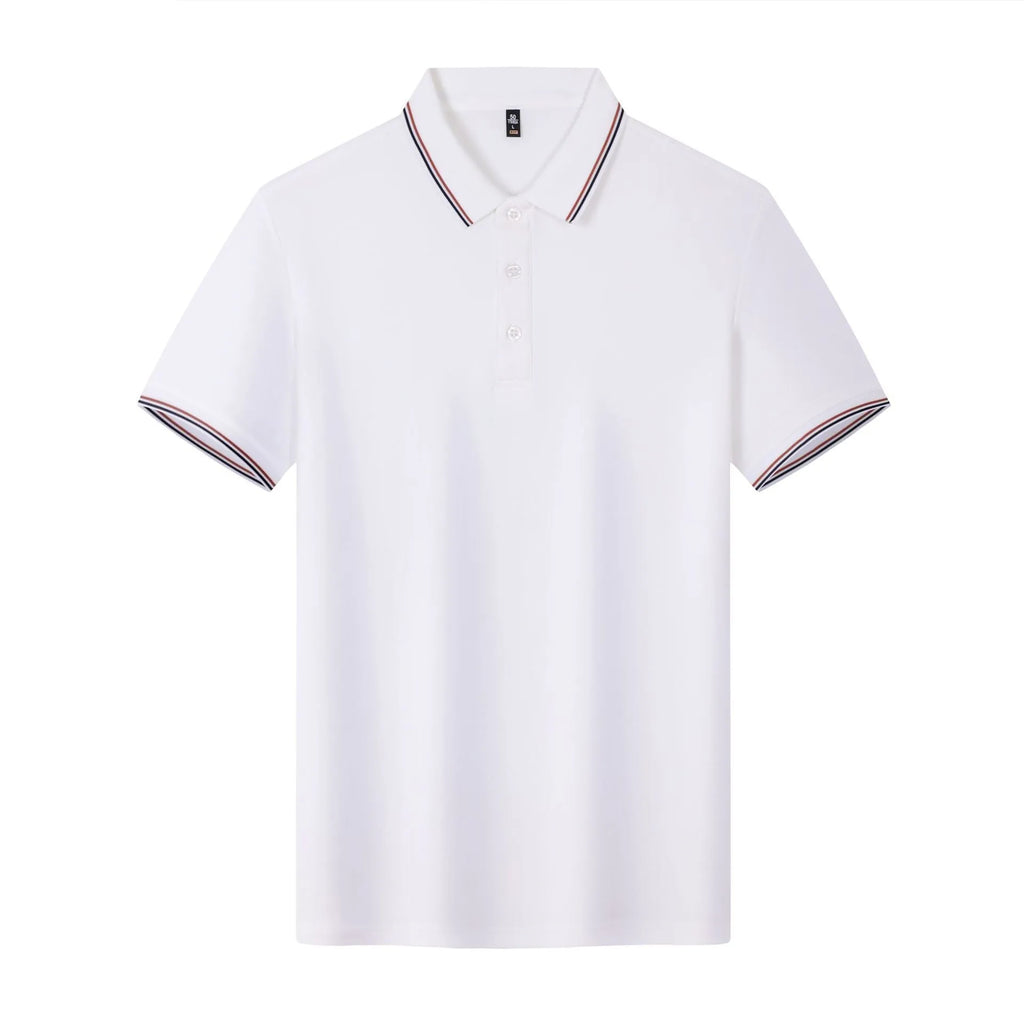 Men's short sleeve ice-feel work polo shirt in a light blue colour with a printed pattern.