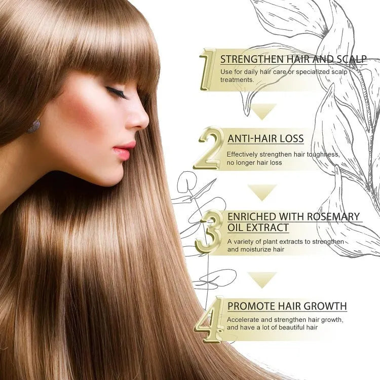Yellow rosemary hair essential oil in a 60ml bottle for split ends and scalp treatment.