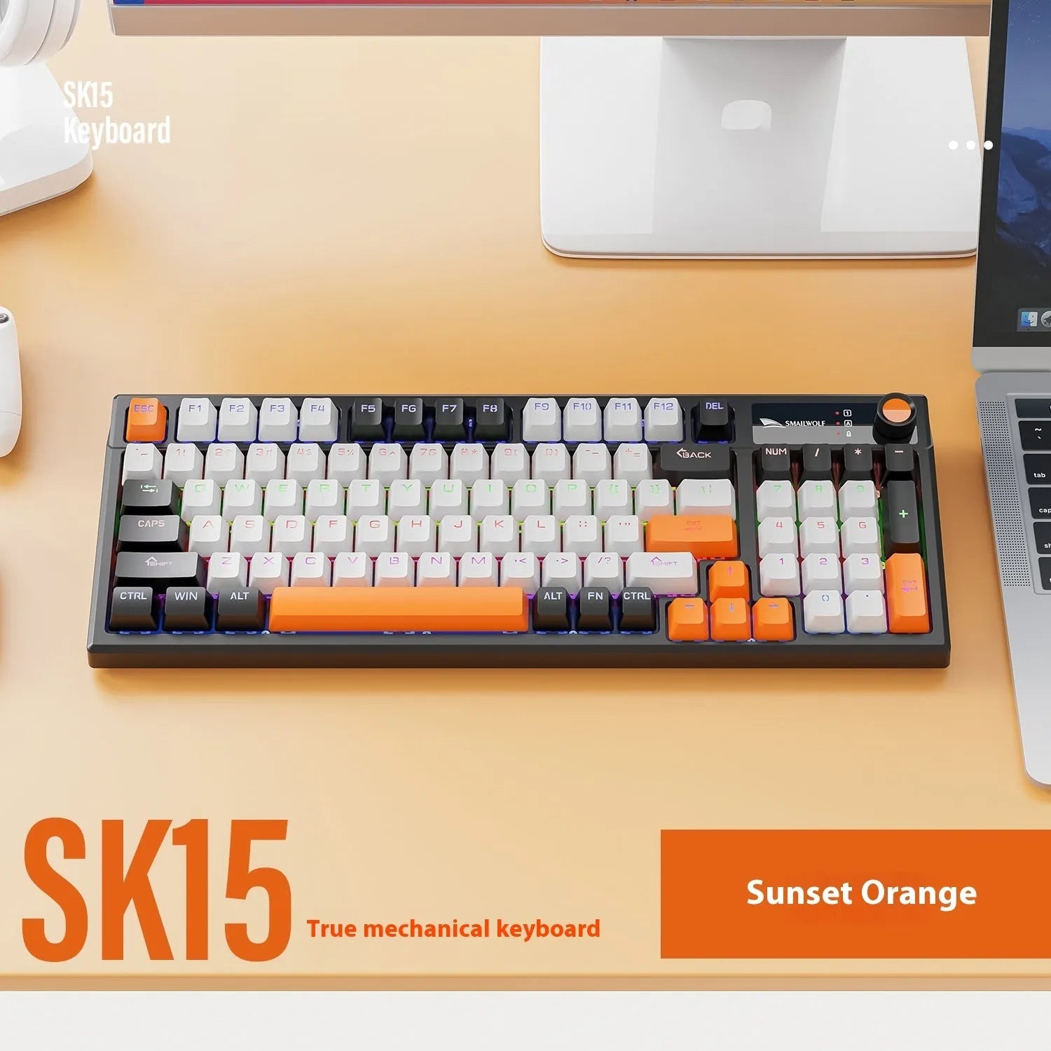 Wired mechanical gaming keyboard with mixed light green switches in autumn water blue colour