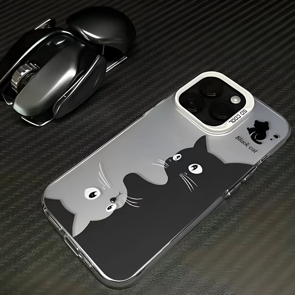 Black cat art design hard PC phone case for Apple iPhone in classic black colour
