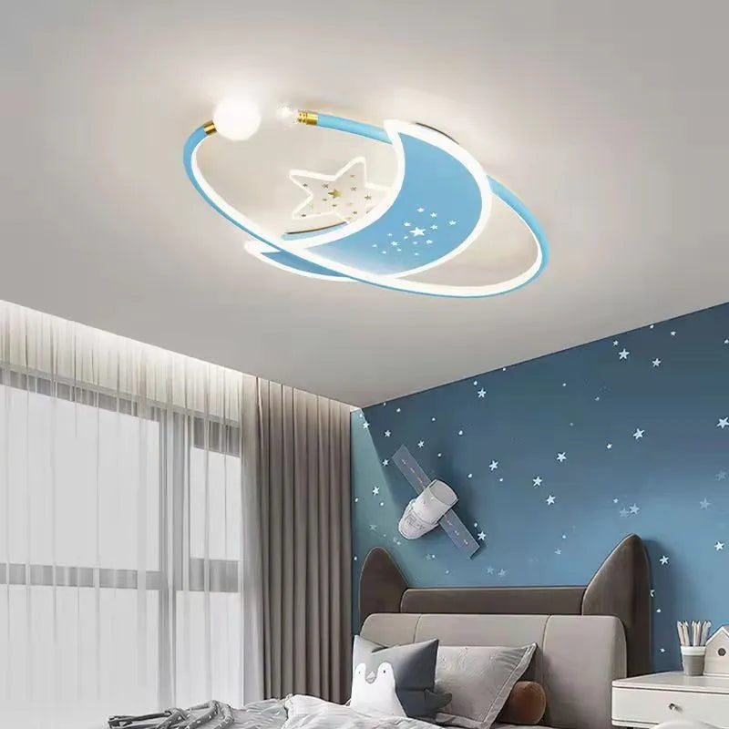 Children's moon and cloud themed ceiling lamp with colour changing lights and dimming function