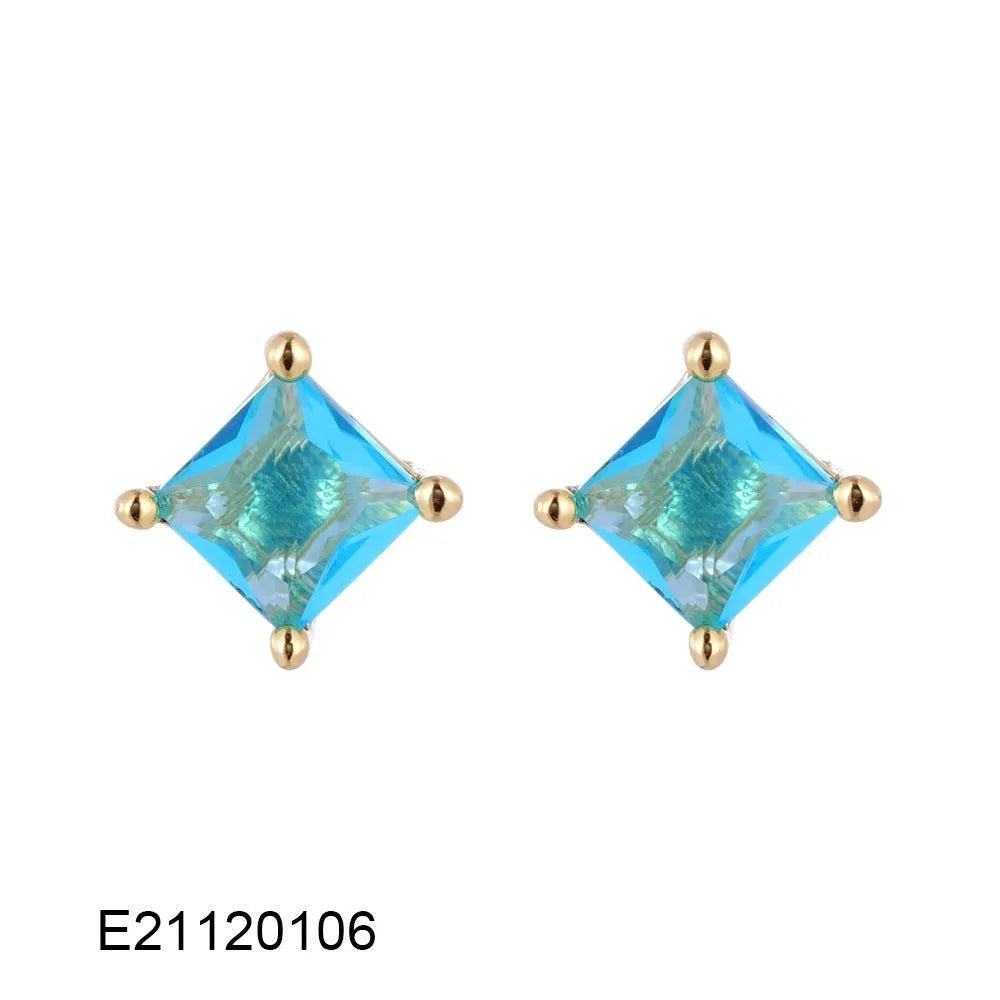 Brass gold-plated drop earring with a pear-shaped zircon stone in a candy colour.