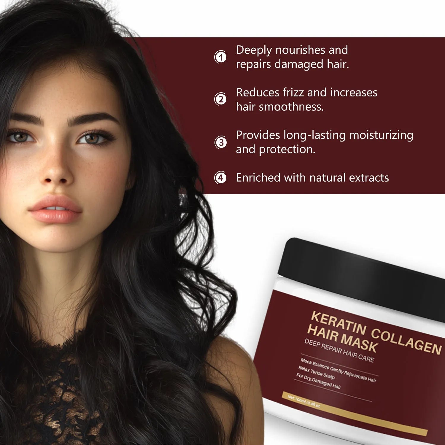 100ml tube of collagen hair mask for moisturising and repairing tough hair