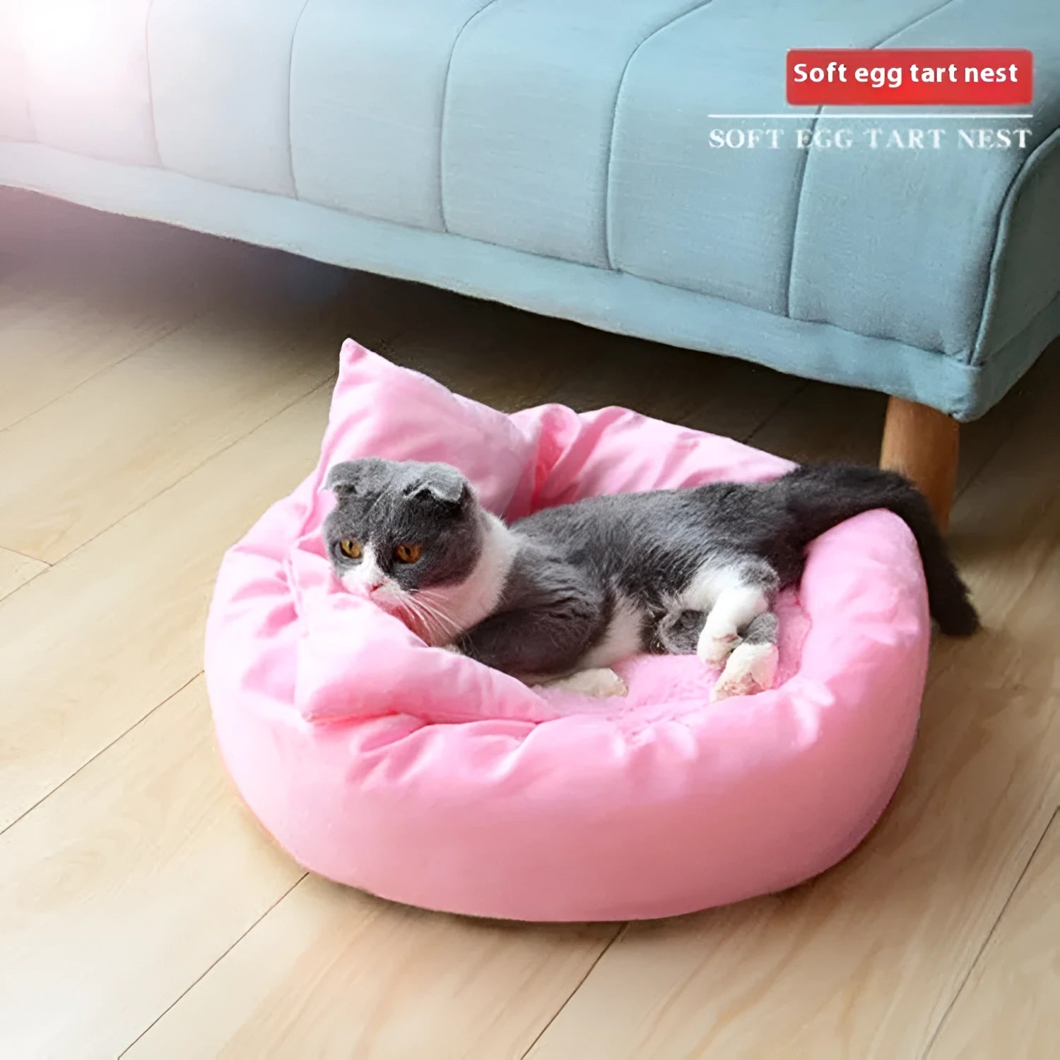 Round light grey dog bed with PP cotton filling and soft plush fabric