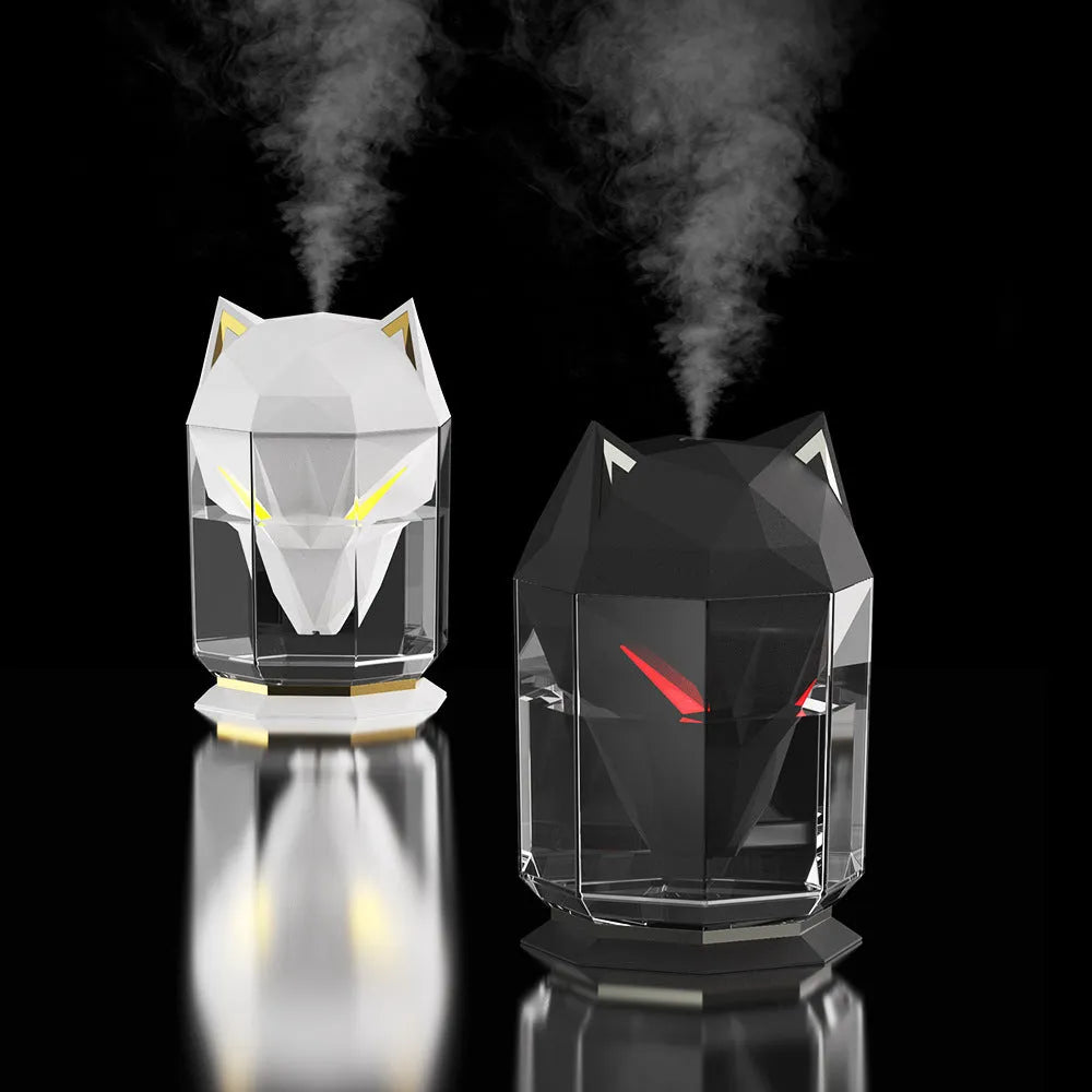 War Wolf desktop ultrasonic air humidifier with colourful lights and chrome finish