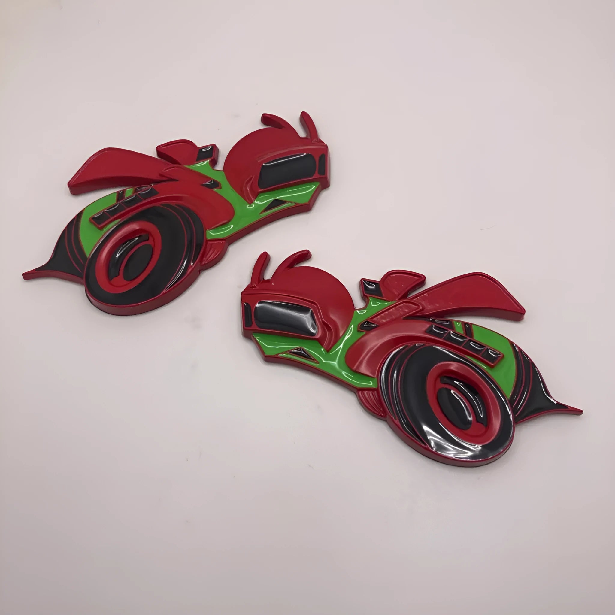 Big Bee zinc alloy car bumper sticker pair in large 11.2 by 6.2 cm size on a vehicle.
