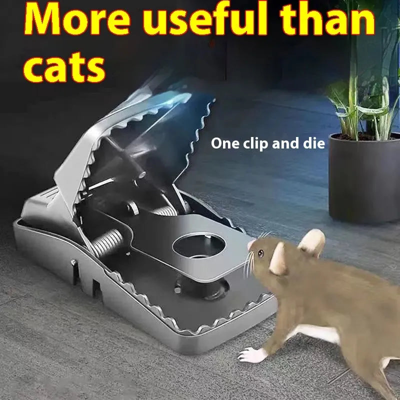 Automatic humane mouse cage trap in metal and plastic, shown in small, medium, and large sizes for indoor rodent control.