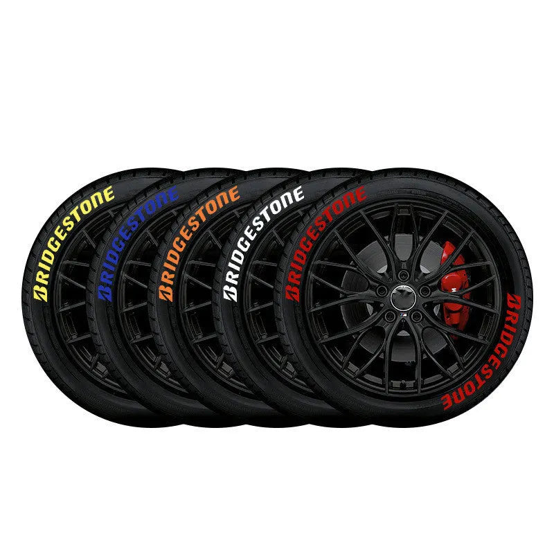 Set of 8 white 3D BRIDGESTONE style tyre letter stickers with glue paste adhesive, 3.5 cm height