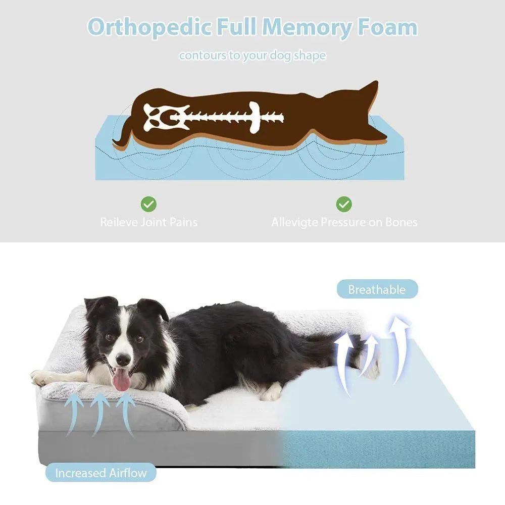Waterproof dog bed sofa mat in Oxford fabric with raised edges, suitable for medium large dogs, L90x65x16CM size shown