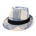 Blue casual polyester sun hat with a bell crown and a 4.5cm brim, shown from the side.