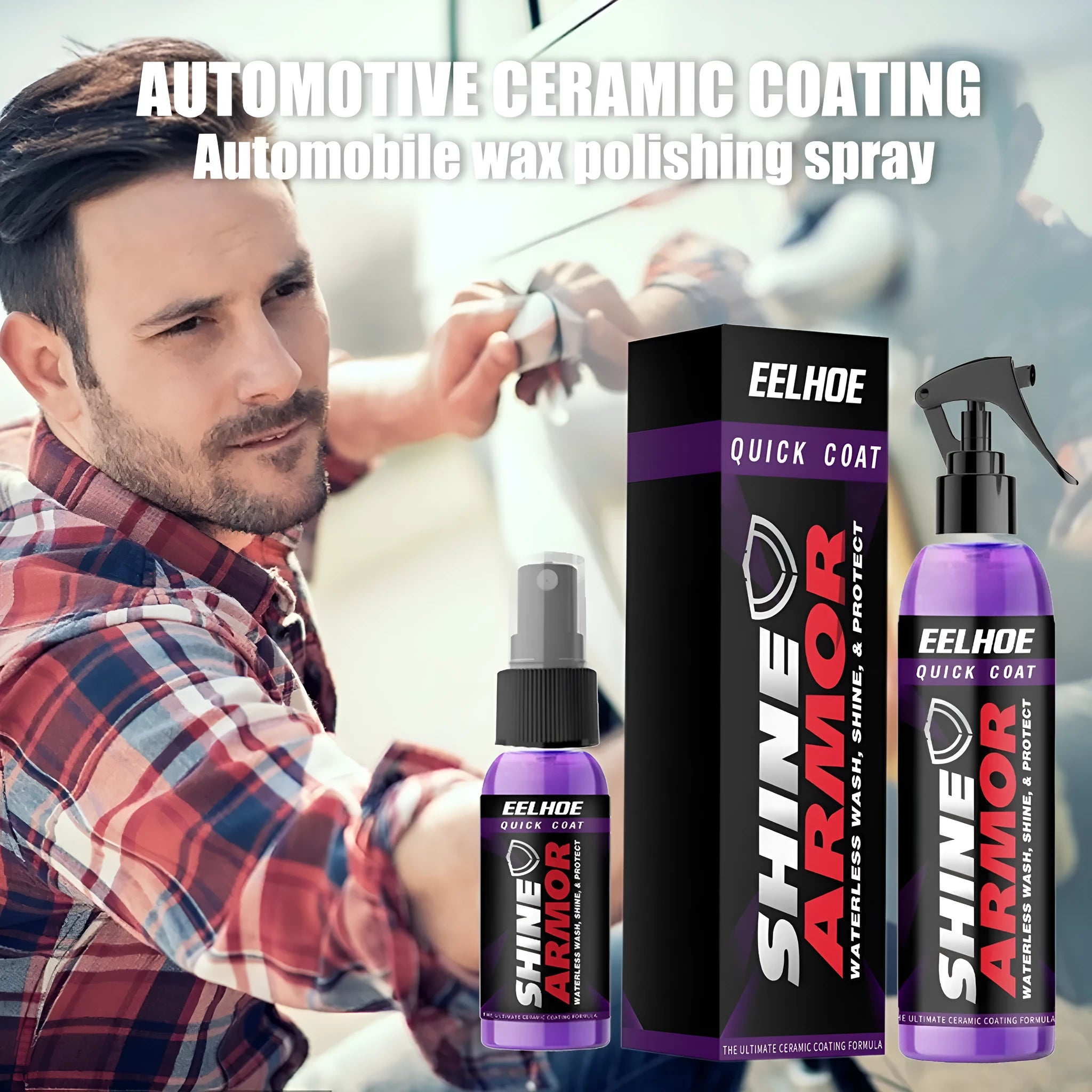 Purple automotive nano coating spray bottle with microplated crystal formula.