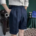 Men's linen five-point shorts in cotton-linen blend, double waist, cuffed hem, white colour, front view