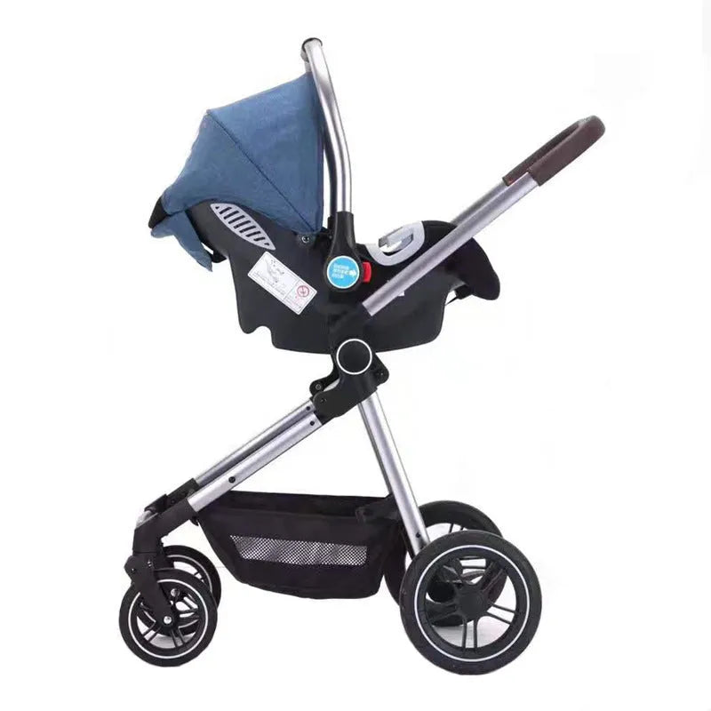 Four-wheel stroller with flat lying function, aluminium alloy frame, S-500-Classic Black colour, 15kg bearing weight, 45.5 x 20.5 x 67cm cart packaging size