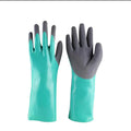 Navy blue nitrile fishing gloves with extended cuff, shown on hands holding a fish.
